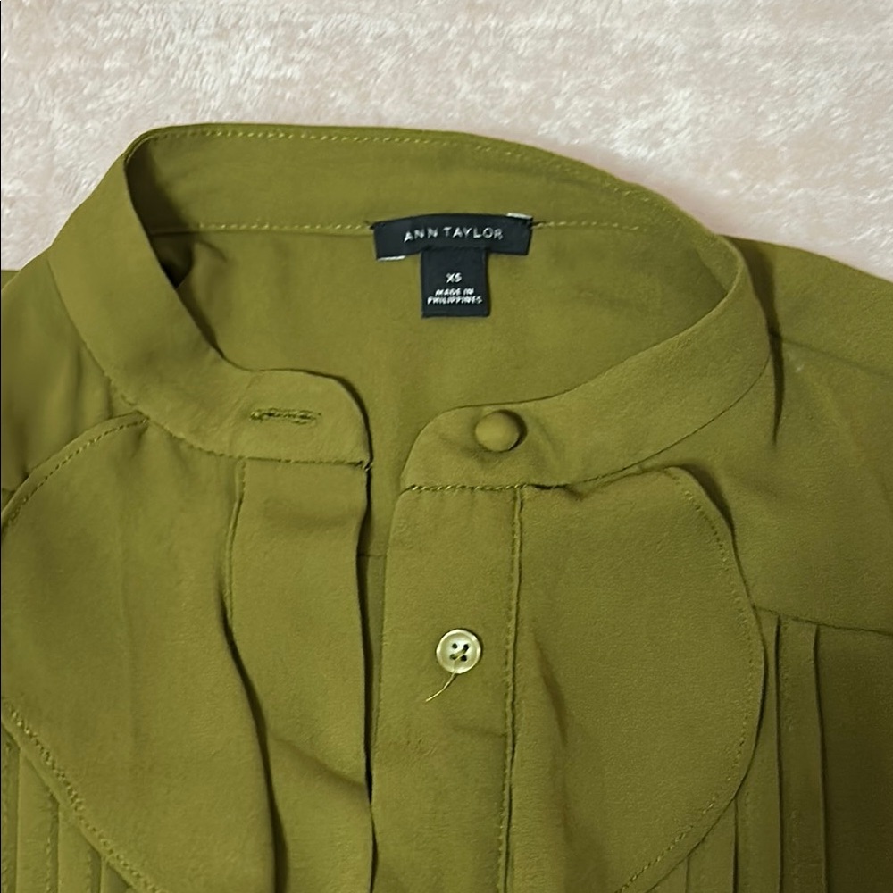 Olive Green Women's Ruffle Blouse - Picture 2 of 2